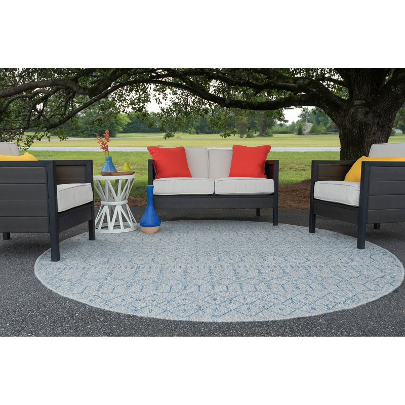 Tapis gris/bleu Bourke, Rond 7 pi 10 po