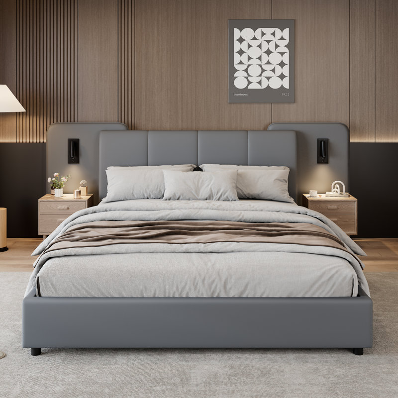 Upholstered Bed, Grey