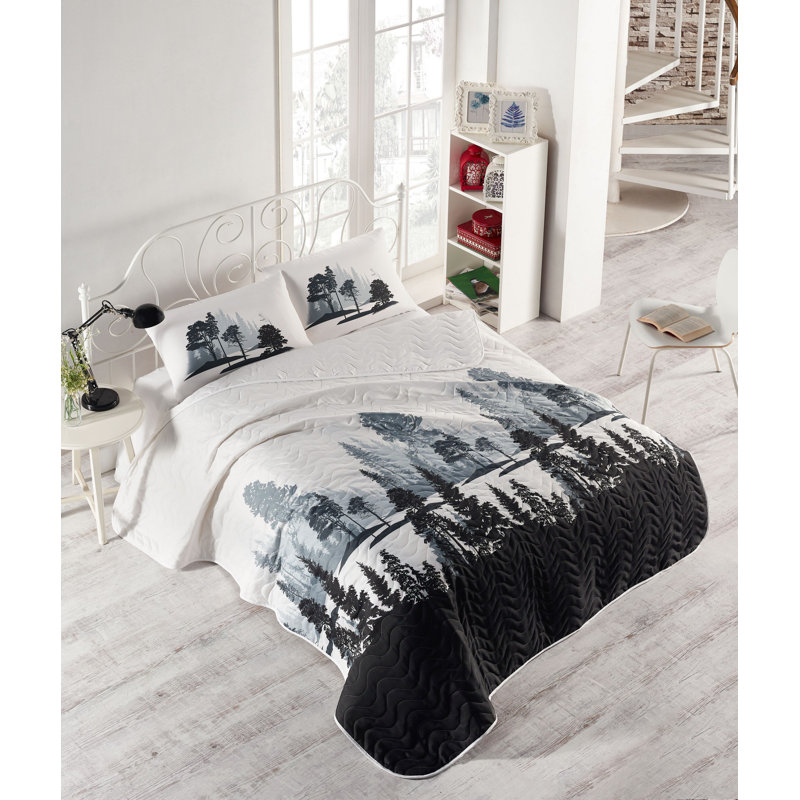 Talmadge No Pattern Bedspread, 150 x 200 cm Bedspread, White/Black