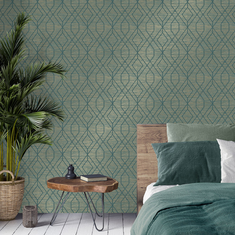 Papier peint treillis Aluta, Bleu sarcelle