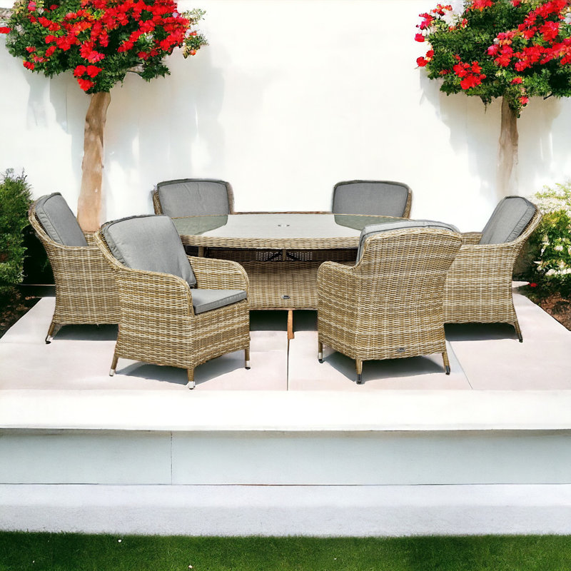 WENTWORTH 6 Seater Ellipse Imperial Dining Set (One 200 x 145cm Table & 6 x Chairs inc Cushions)