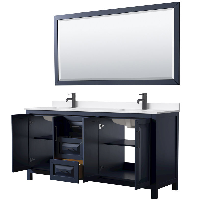 Daria 72 in. with Mirror Vanity, Giotto Quartz, Blue, Matte Black
