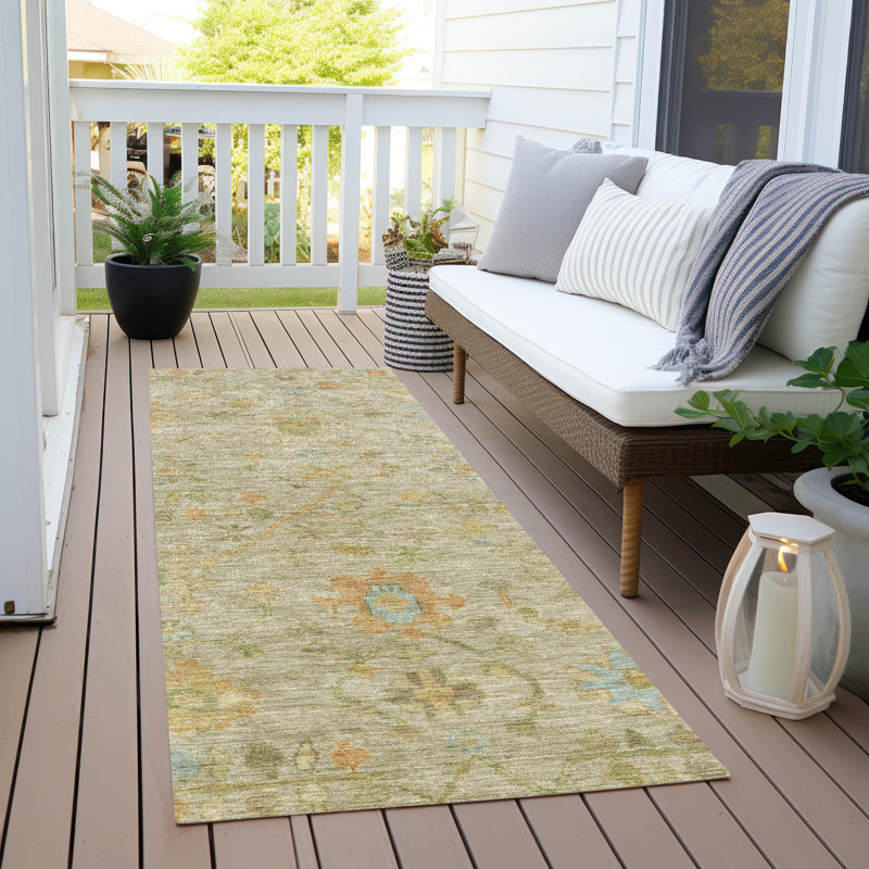 Machine Washable Indoor/Outdoor Xhevrie Khaki Rug, Runner 2'3" x 7'6"