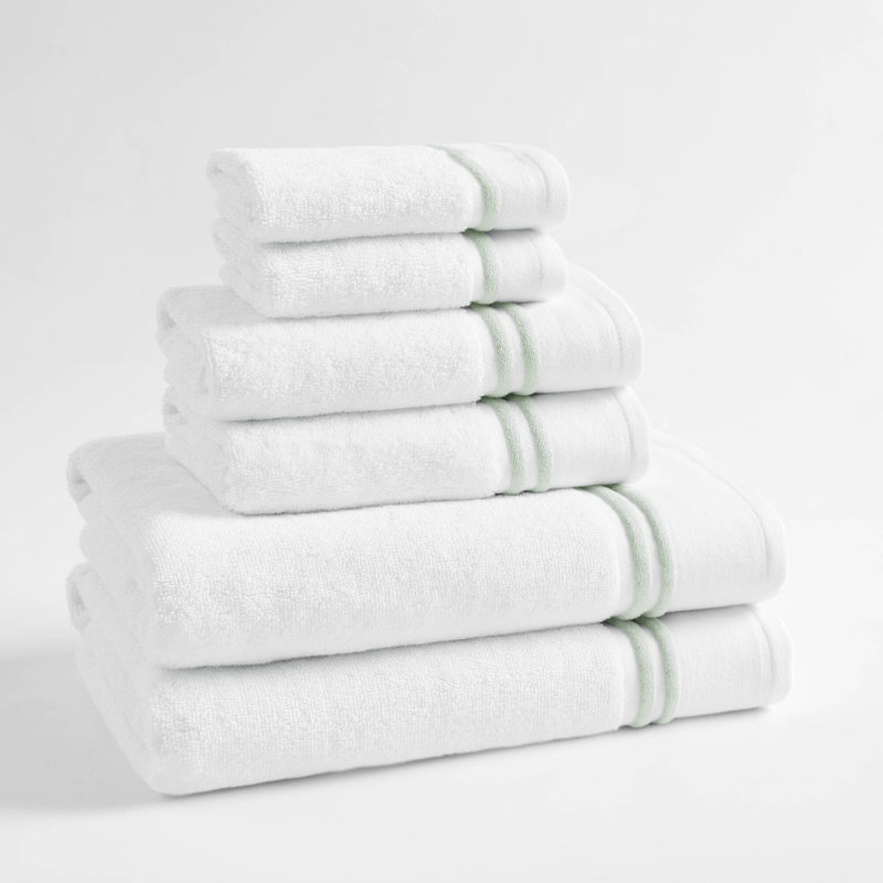 Roan Border 6 Piece Towel Set, 6-Piece, White/Seafoam