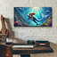  «Mermaid and Dolphin Underwater» par Rey Klimt, art mural en verre acrylique, 24 po x 12 po
