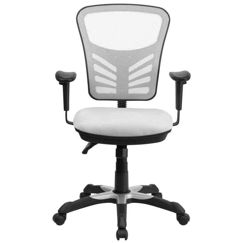 Mid-Back Mesh Multifunction Executive Swivel Ergonomic Office Chair with Adjustable Arms, White