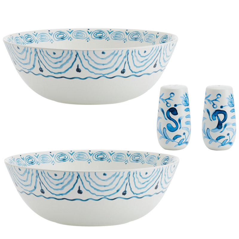 Fitz And Floyd Sicily Blue Serve Bowls And Salt And Pepper Set