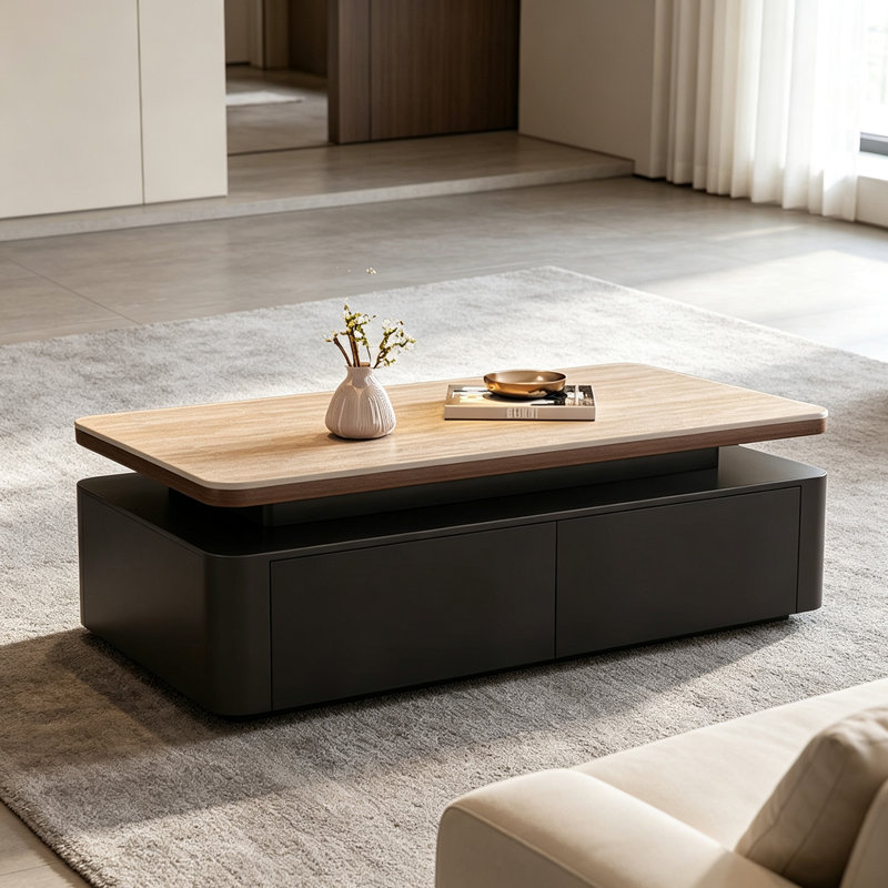 Table basse française vintage haut de gamme, H 17,71 po x l 39,37 po x P 19,68 po, Beige / Noir