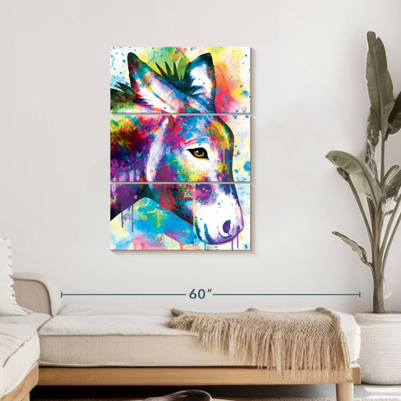"Abstract Donkey", ensemble de 3 pièces sur toile par PaintboxJenny, H 45 po x l 28 po x P 1,25 po