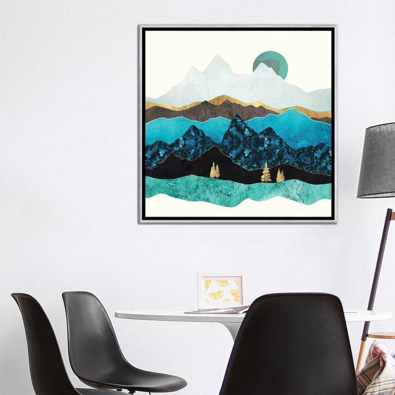 Sarcelle après-midi - impression d'art graphique, H 37 po x l 37 po x P 1,5 po, Toile avec cadre argenté, Aucun mat