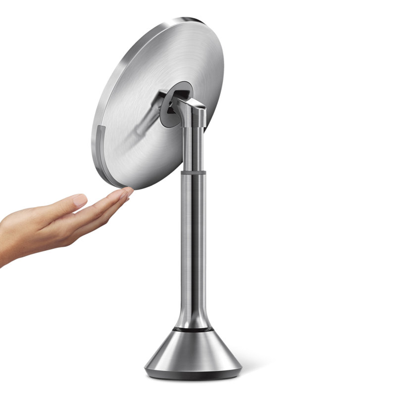 simplehuman 8" Round Sensor Makeup Mirror with Touch-Control Brightness, 5X Magnification, Cordless, Brushed