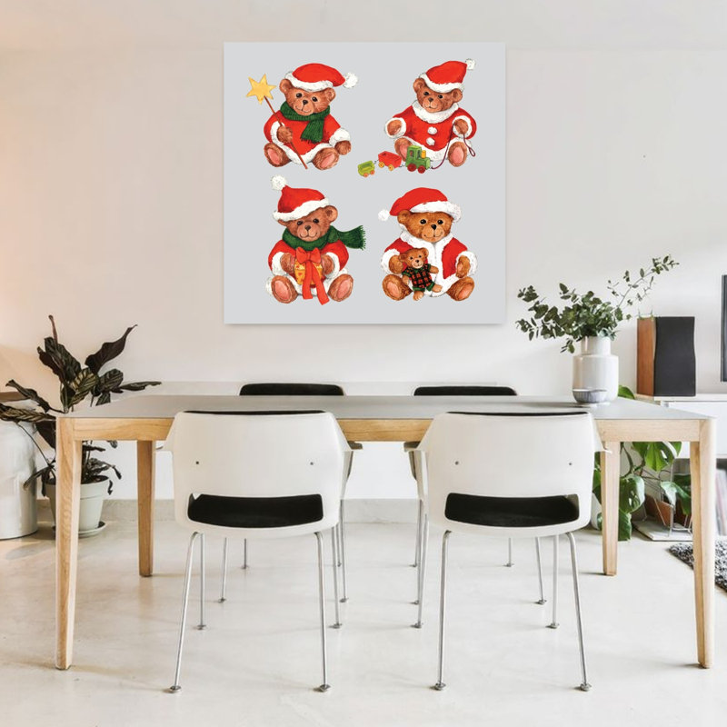 Christmas Teddy Bears Playful Contemporary Bear Winter Wall Art Print by Renate Holzner - Print, 91.44cm H x 91.44cm W