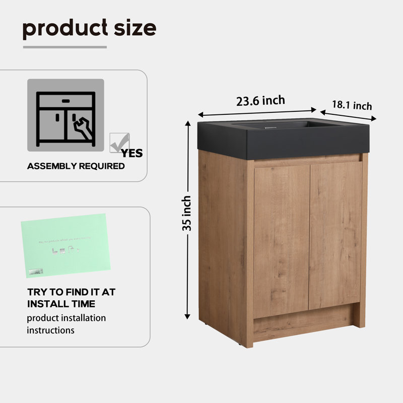 Meuble-lavabo simple avec plateau en résine Daive, Noir mat
