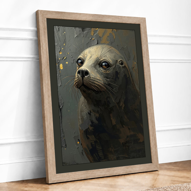Contemplative Seal Coastal - Framed Print, A4 - 29.7 x 21.0 cm, Oak