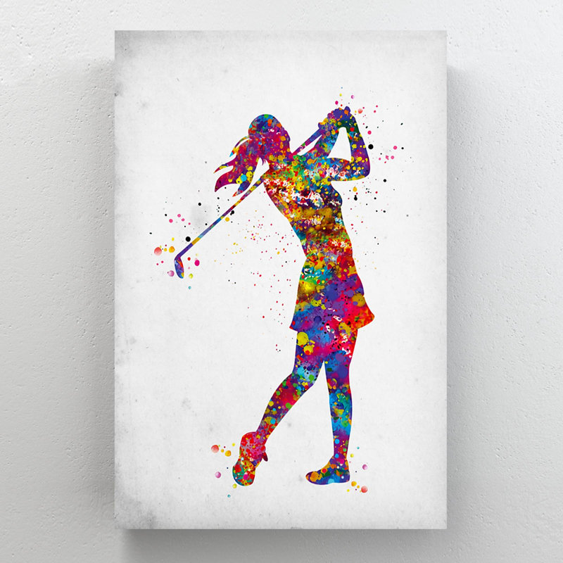 «Colorful Girl With Golf», reproduction d'art graphique sur toile tendue, H 14 po x l 11 po x P 2 po