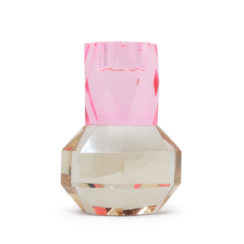 Bougeoir en cristal rose / ambre, Rose / ambre