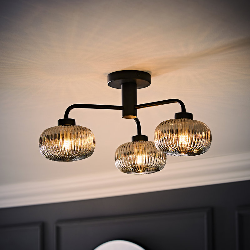 Abigahil Glass Semi Flush Mount, Smoked, Matte Black, No