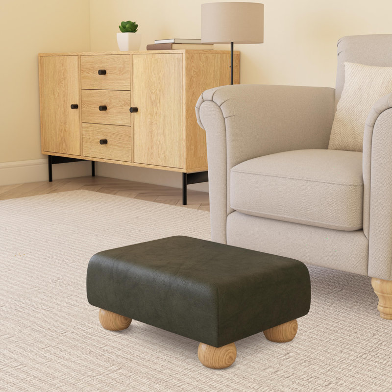 Collado Wood Bun Feet, Natural, Olive Green, Italian Leather