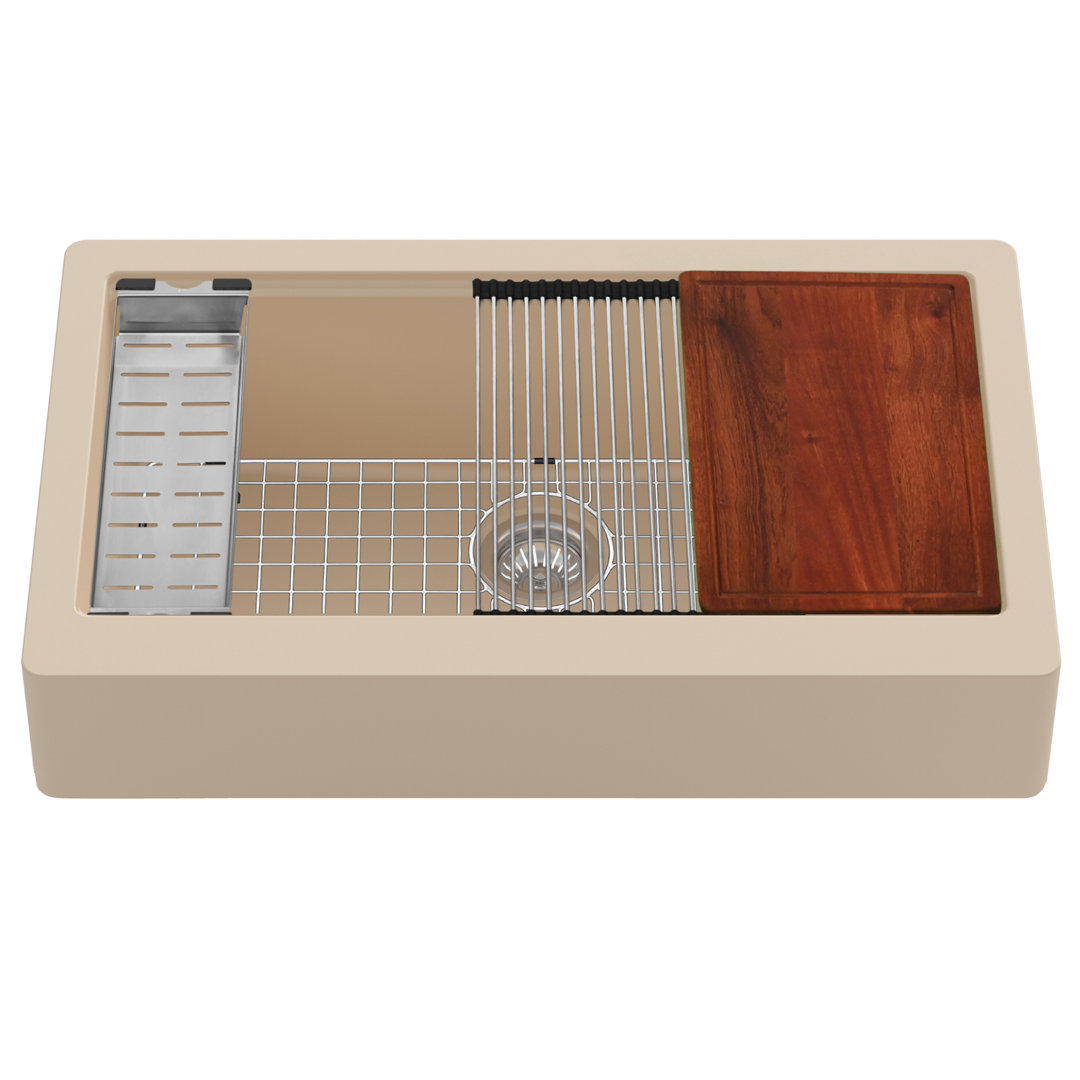 Karran Quartz 34'' X 21-1/4'' Single Bowl Retrofit Farmhouse Apron Front Workstation Kitchen Sink Karran 