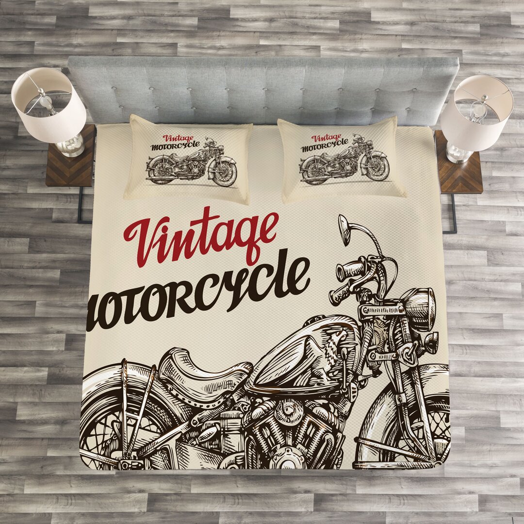 Gestepptes Bettdecken-Set, Chopper Art-Fahrrad, Motorrad, Beige und Braun