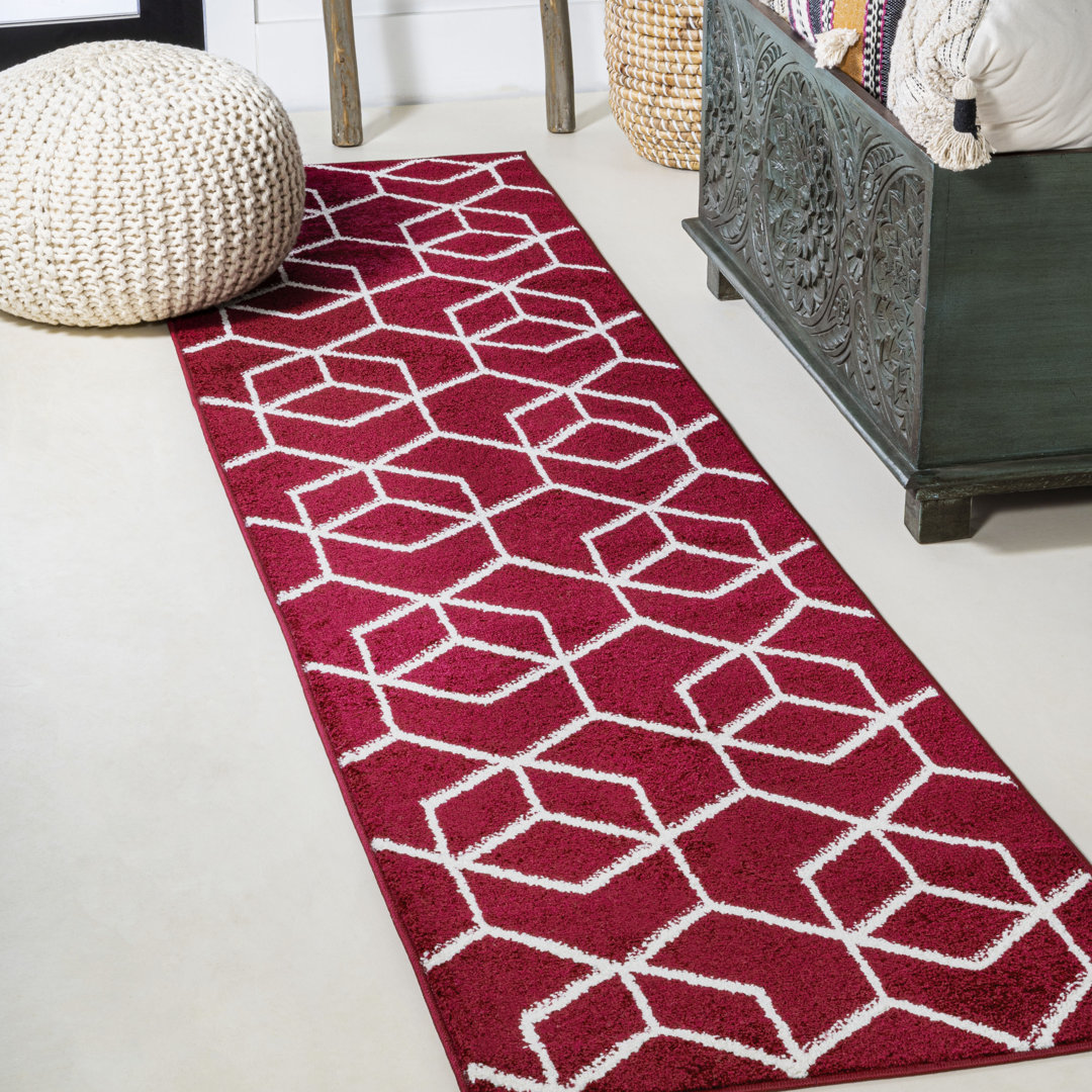 Mashawna Blocks Modern Geometric Red/White Rug Ebern Designs Rug 
