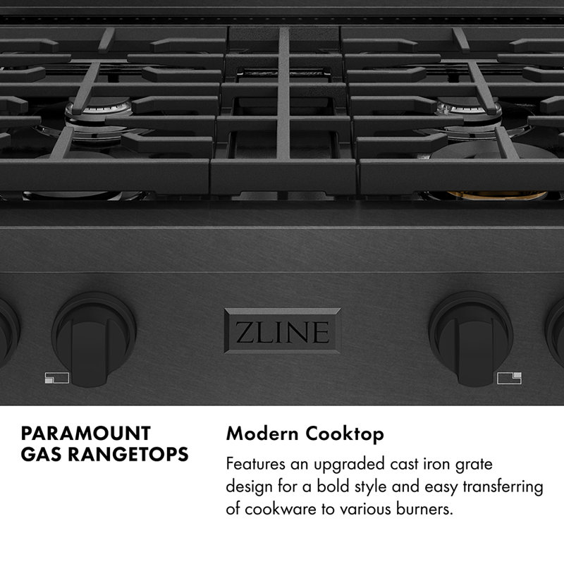 ZLINE Designer 30 in. Paramount Gas Rangetop in Black Satin Steel with Black and Bronze Accents, Black Satin