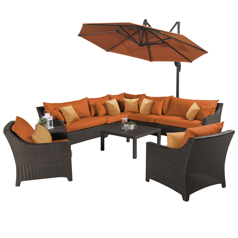 Deco 9 Piece Deep Seating Group with Cushions, Spectrum Cayenne Sunbrella® Plainweave