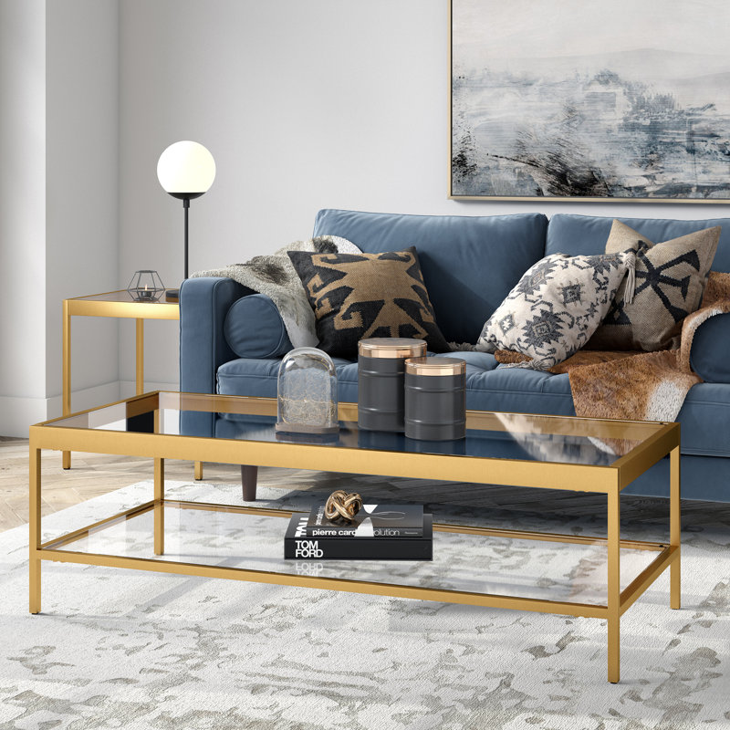 Alexis Four Leg Coffee Table with Storage, Gold, 43.2H x 137.16L x 60.96W