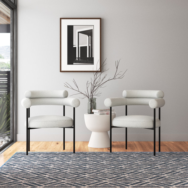 Joni Boucle Upholstered Arm Chair, Cream Boucle, Matte Black