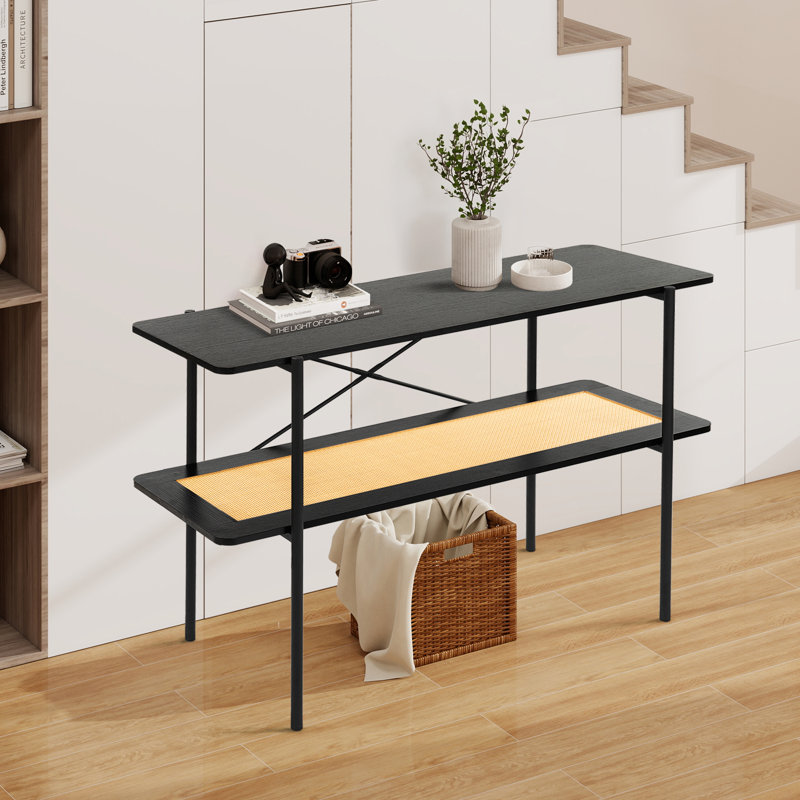 Console Table with Open Rattan Shelf Storage