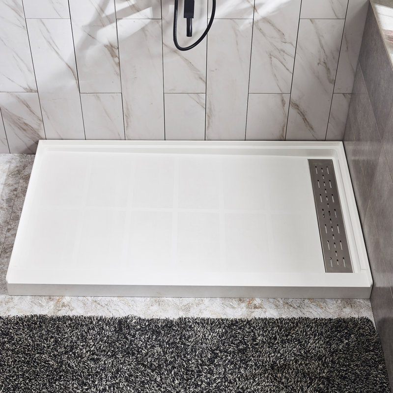 ANZZI Shower Base 60 In. L X 32 In. W Corner Shower Pan Base With Drain In Glossy White Marine Acrylic, Right