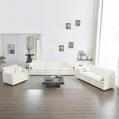 Modern Sofa Couch, 3 Piece Set Extra Deep Seat Sectional Sofa For Living Room, Oversized Sofa, 3 Seat Sofa, Loveseat And Single Sofa