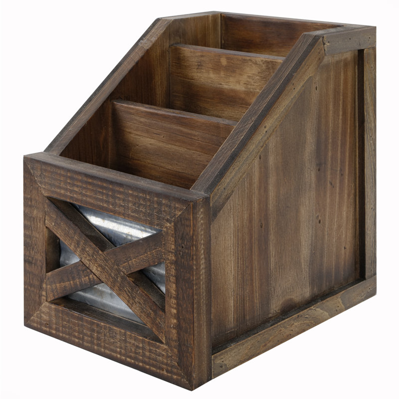 Rustic Brown Wood and Galvanized Metal Remote Control Holder