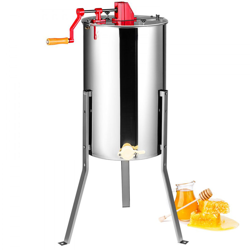 Extracteur de miel manuel, extracteur de filière de miel à 2 ou 4 cadres, extracteur d'apiculture en acier inoxydable, tambour de nid d'abeille avec couvercle, équipement de centrifugation de rucher avec support à hauteur réglable