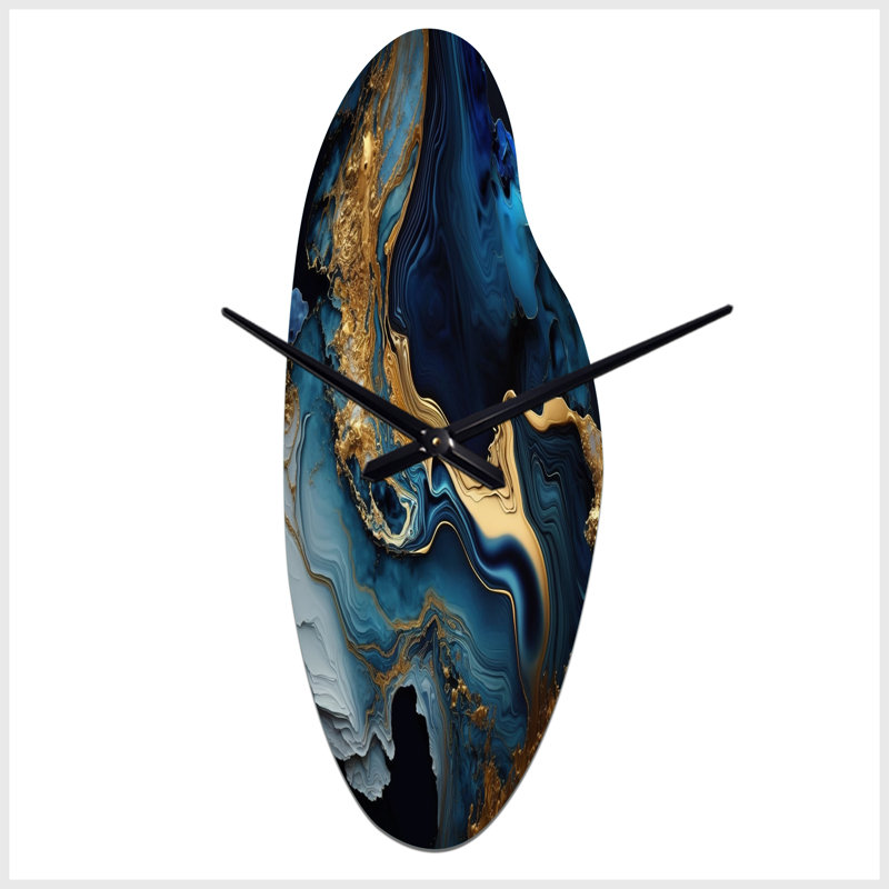 Abstract Geode Marble Blue III - Curved Shape Unique Abstract Marble Wall Clock, Medium