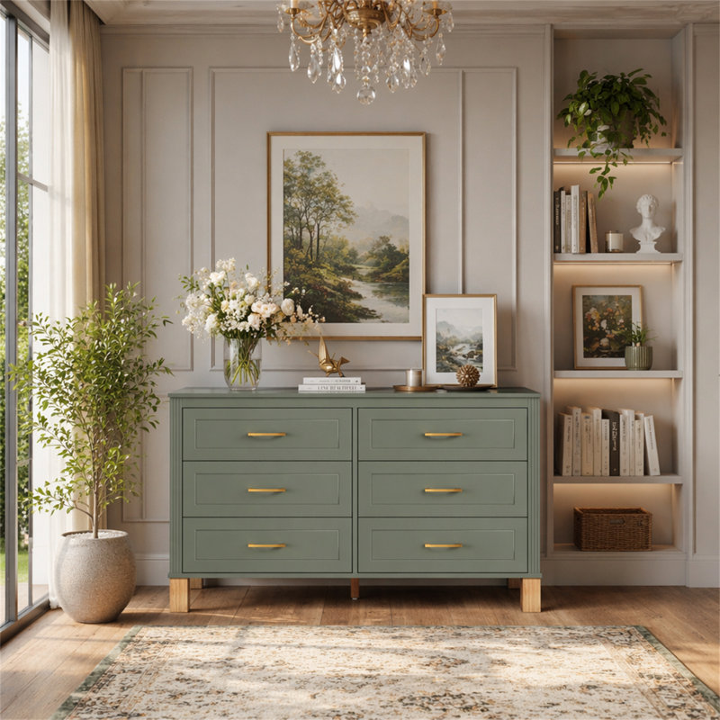 Commode double 6 tiroirs, Olive