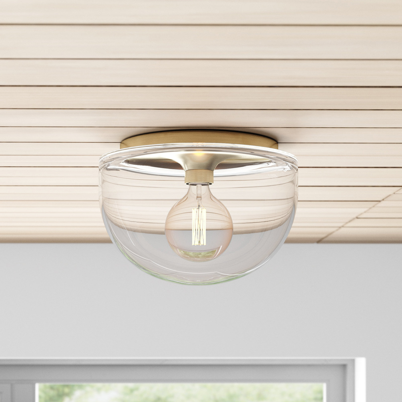 Alexi Single Light Flush Mount, Aged Brass, 9.5" H x 13.75" W x 13.75" D