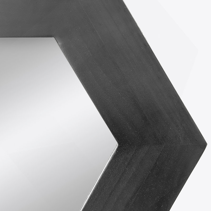 Miroir hexagonal 18,5 "x 18,5" avec cadre en bois massif, décoration murale, Noir