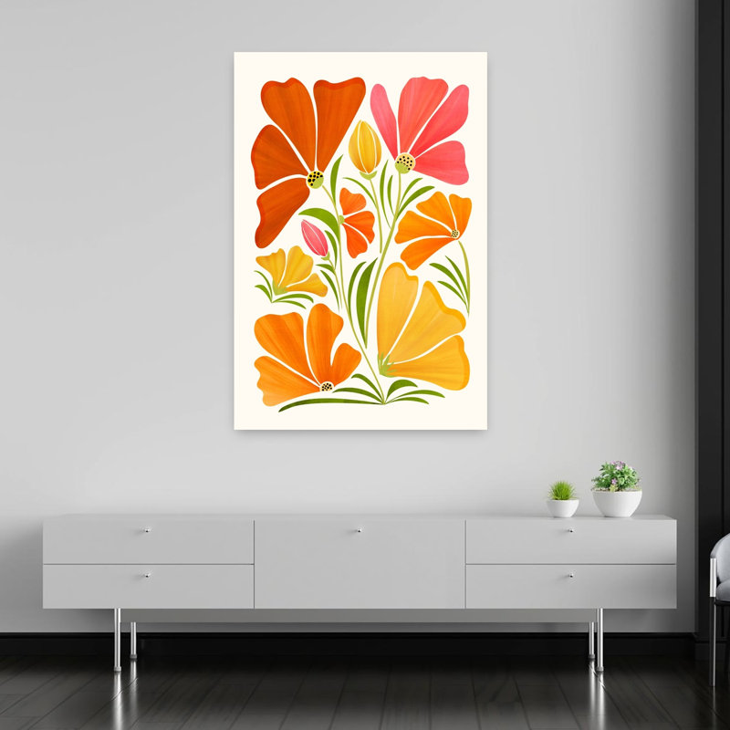 Art contemporain coquelicot, H 60 po x l 40 po