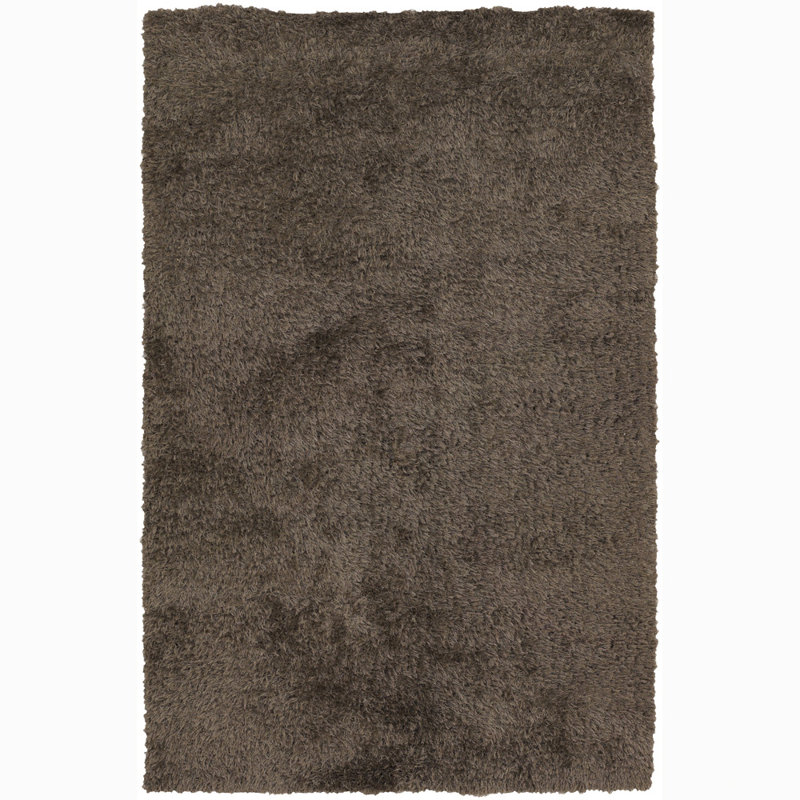 Samora Authentic Hand Woven Handmade Brown Tan Solid Color Shag Polyester Area Rug, 5' x 7'6"