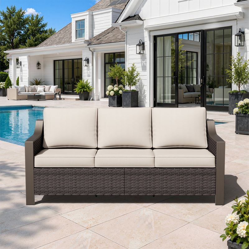 Premium Outdoor Patio Rattan Three-person Sofa, Beige