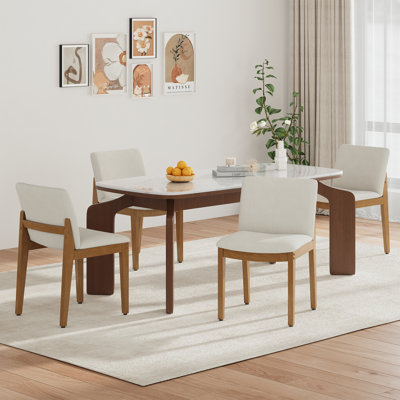 Chenille Upholstered Dining Chair with Solid Wood Legs, Modern Low Back Armless