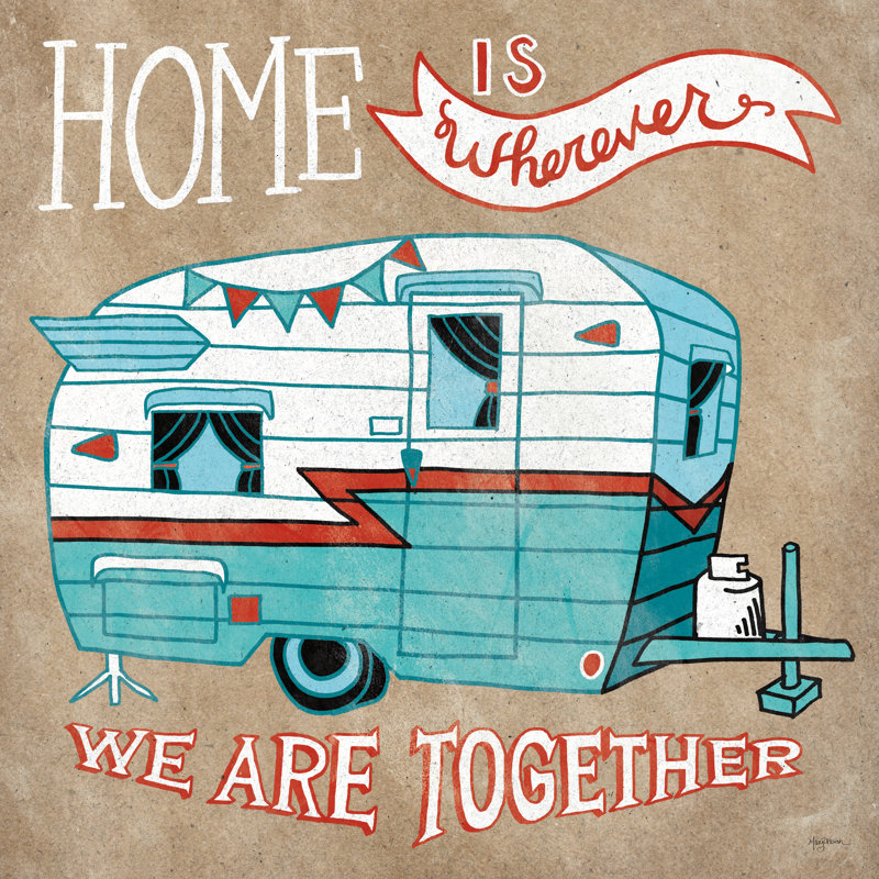 «Adventure Love Camper Taupe» par Mary Urban - art textuel sur toile tendue, H 30 po x l 30 po, Non, Cadre flottant noir