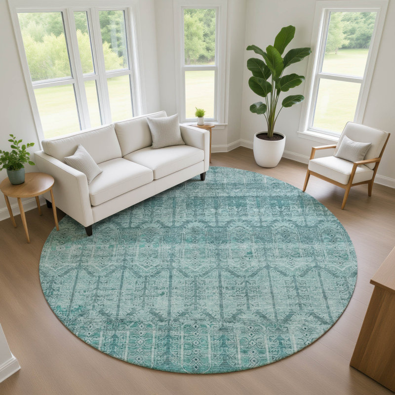 Machine Washable Indoor/Outdoor Chantille ACN2728 Modern Rug, Aqua, 8' Round