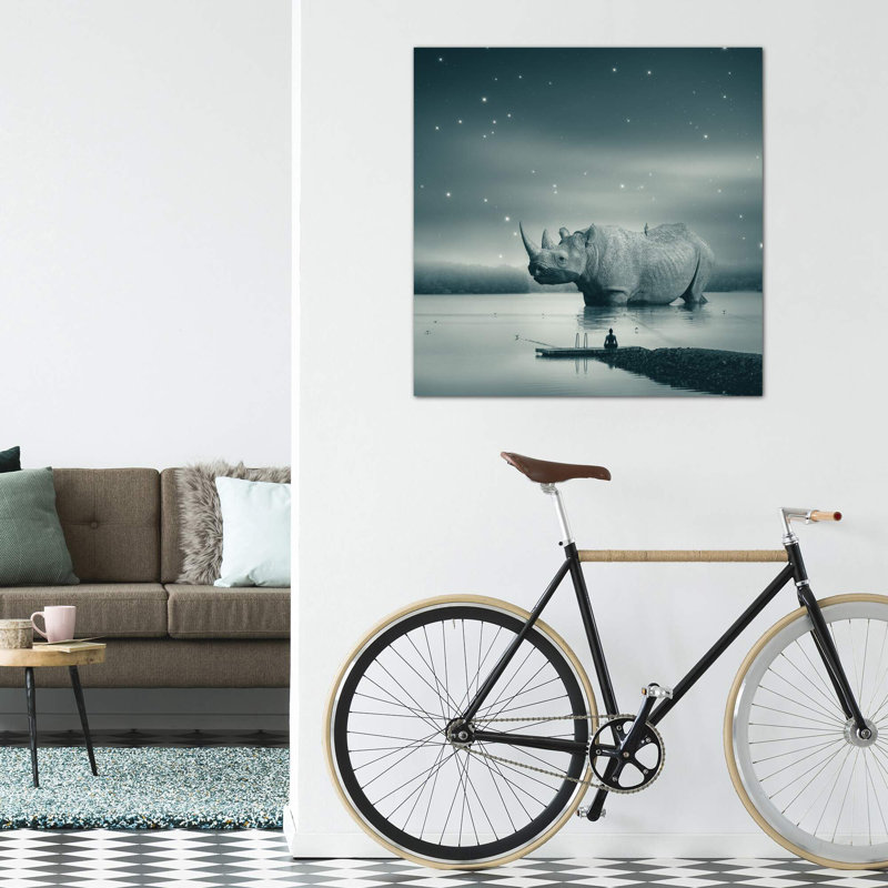 «Rhino Zen Gray Blue» par Soaring Anchor Designs - impression d'art graphique, Toile tendue, Pas de tapis