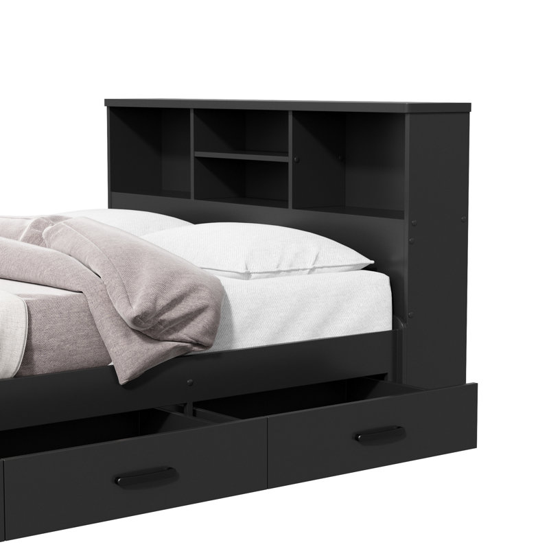 Monira Bed Frame With Storage & Headboard New Design, Black, Full