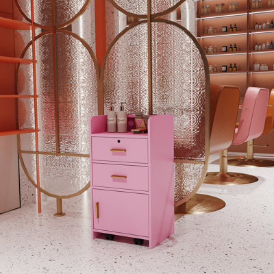 High - Quality Locking Beauty Salon Storage Cabinet With Hair Dryer Holder And Multiple Drawers For Organized Styling Equipment