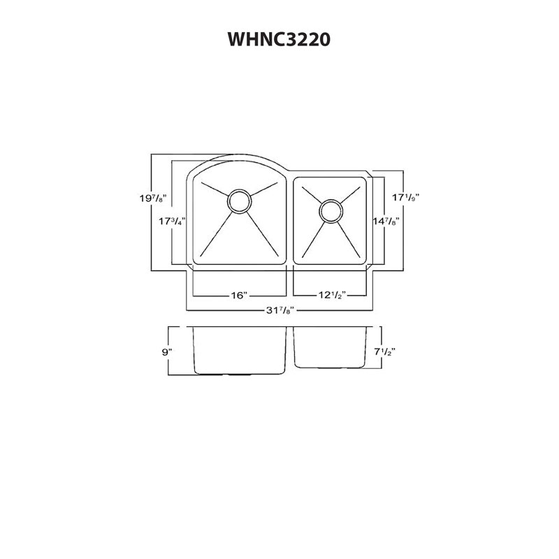 31.88" L x 19.88" W Double Basin Undermount Kitchen Sink