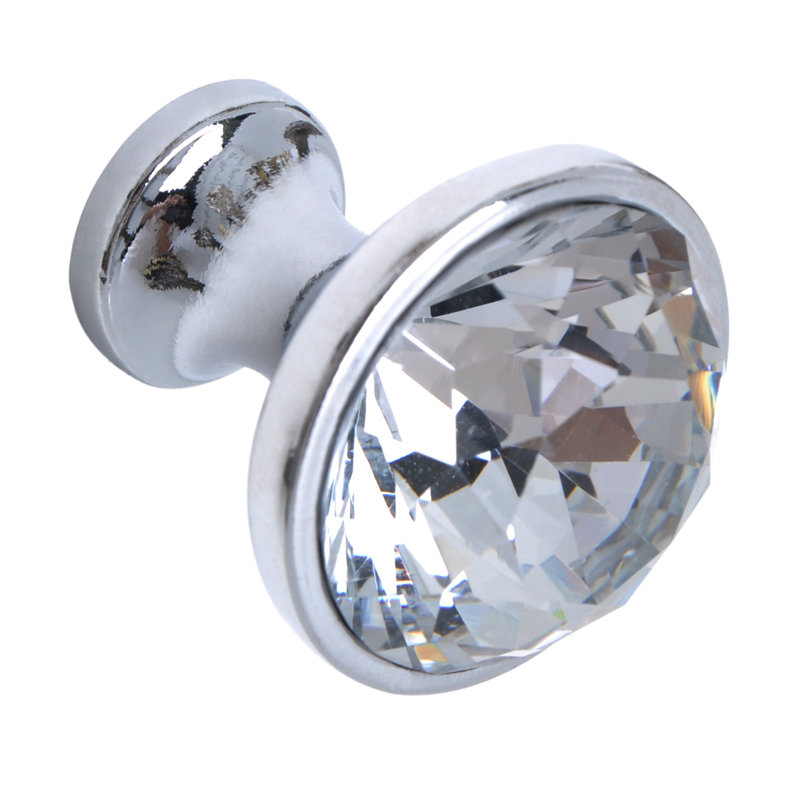 Utopia Alley Gleam Crystal Cabinet Ring Pull Knob - Decorative Cabinet Drop Pull Knobs for Cabinets and Drawers - Vintage Cabinet Hardware with Hand Finished Polished Chrome - Metal Drawer Pull Knobs 1.2"