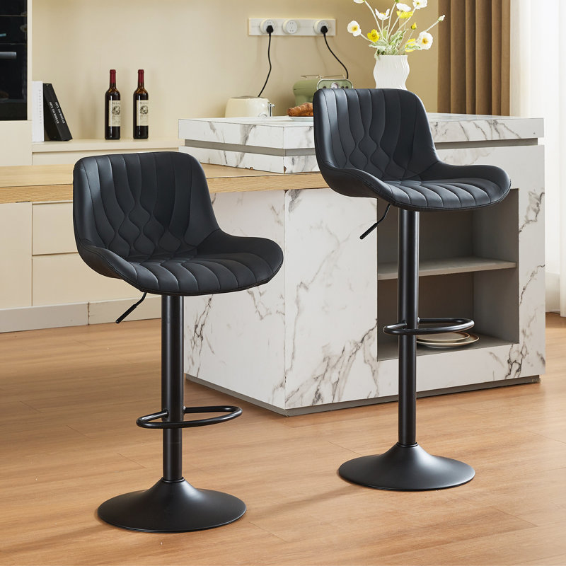Tabouret de comptoir pivotant à hauteur réglable avec repose-pieds, Noir